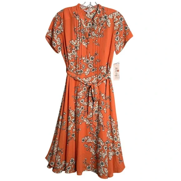 New Nanette Lepore Dress Womens 4 Orange Floral Crepe V Neck Pleated Slip - Picture 1 of 9